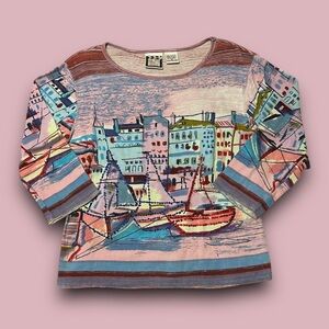 Y2K Sailboat Sequin Graphic Top Size Medium Take Two Coastal Beachy Eclectic